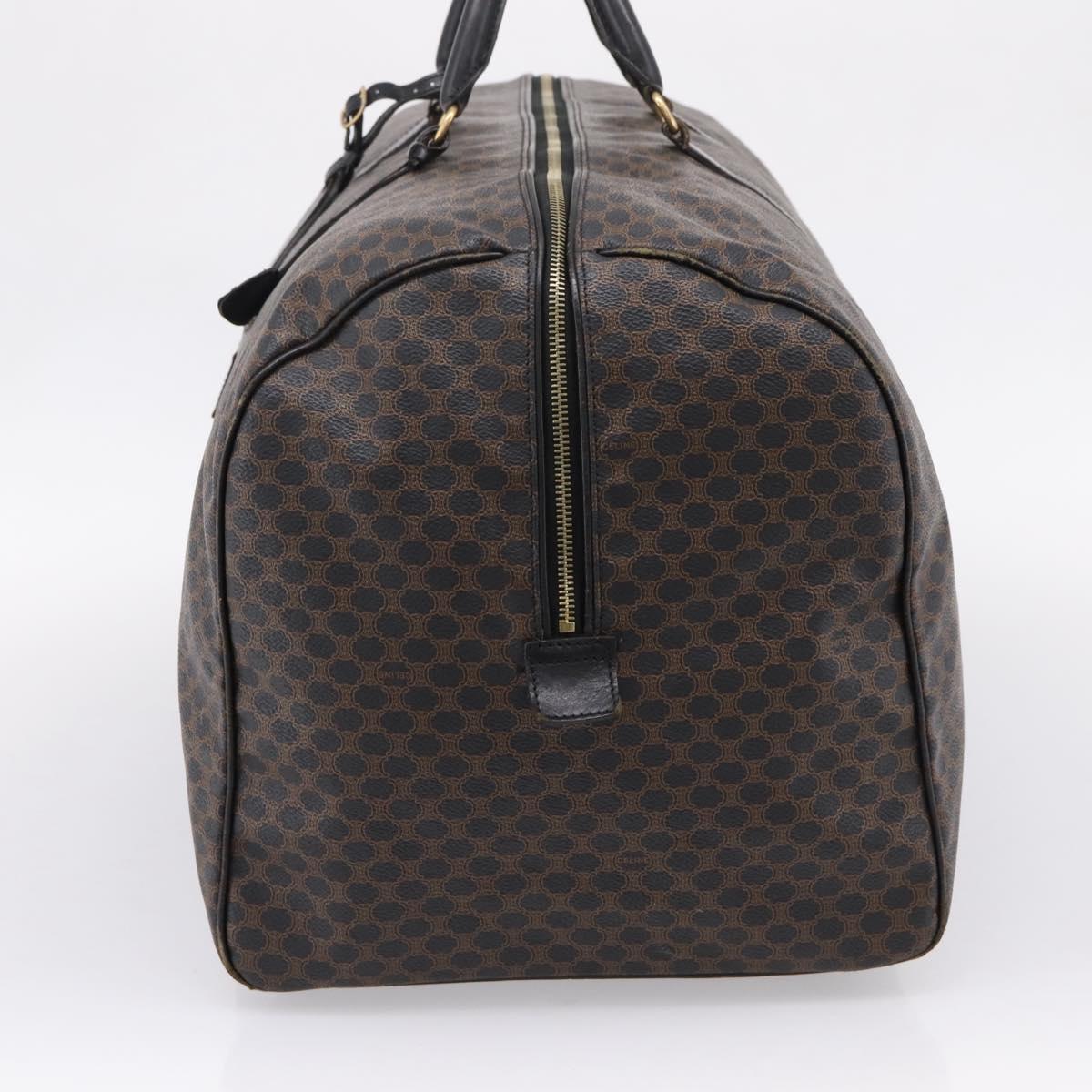 CELINE Macadam Canvas Boston Bag PVC Leather Black Gold Auth 204215