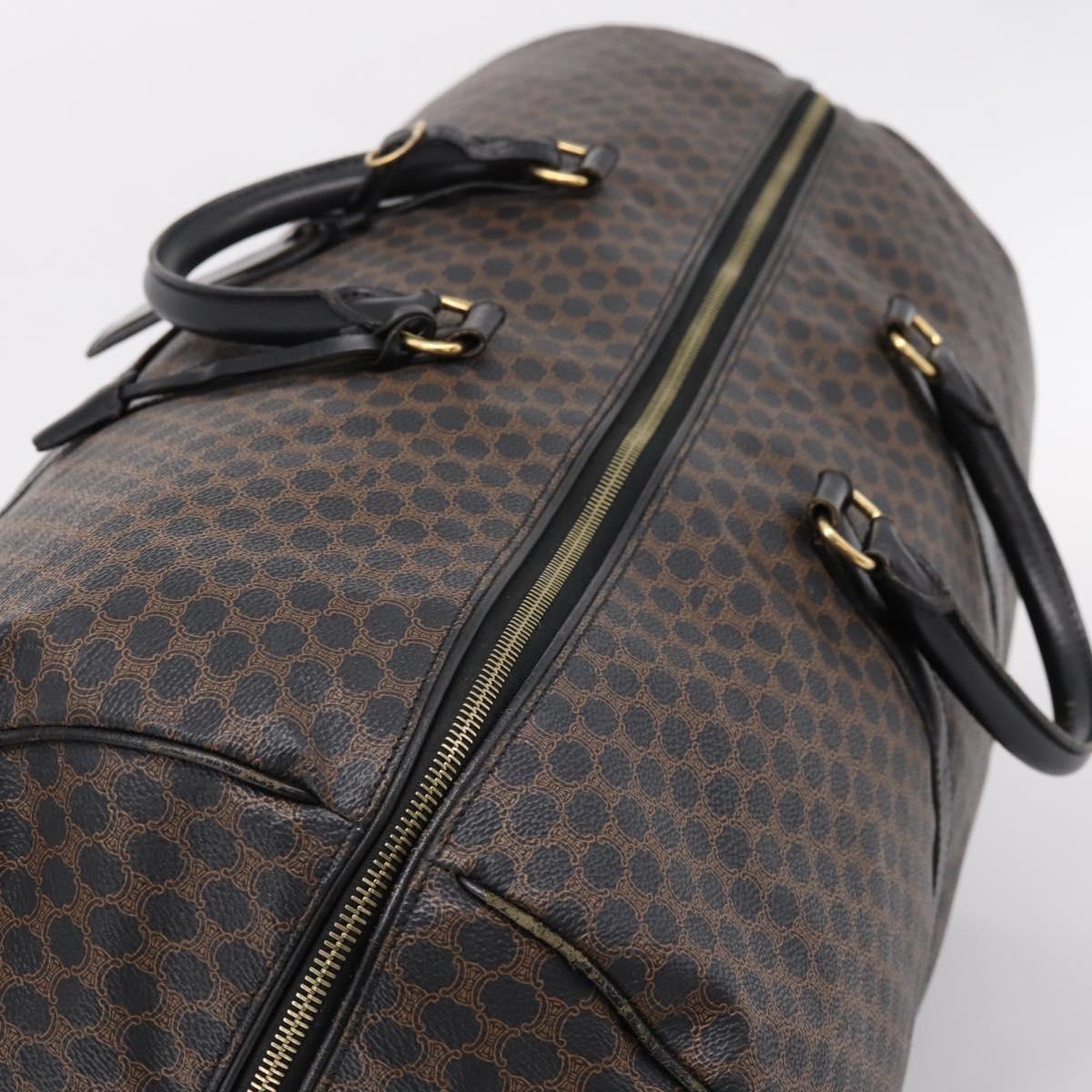 CELINE Macadam Canvas Boston Bag PVC Leather Black Gold Auth 204215