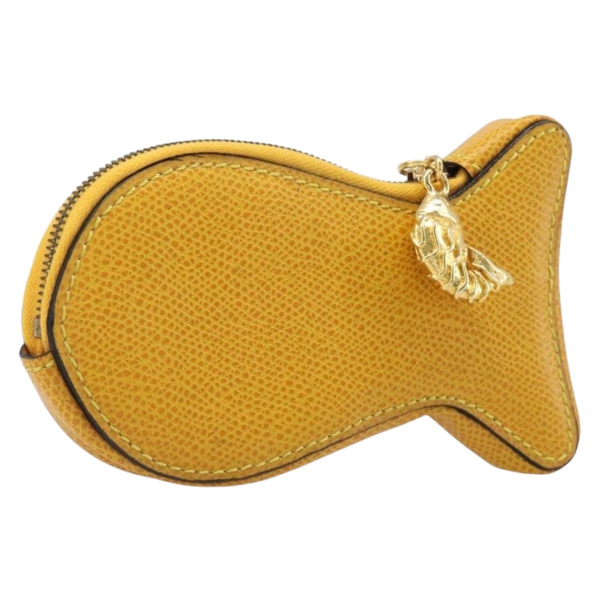 CELINE Coin Purse Leather Yellow Gold Auth 204220A
