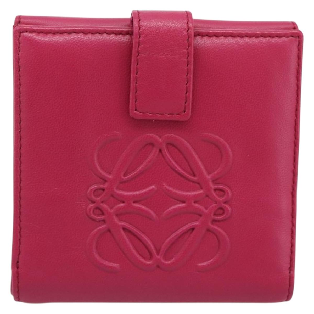 LOEWE Bifold Wallet Leather Pink Gold Auth 204222A