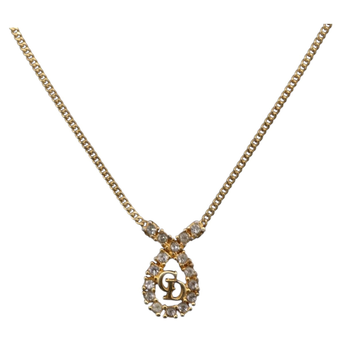 Christian Dior Rhinestone Necklace metal Gold Tone Auth 204224