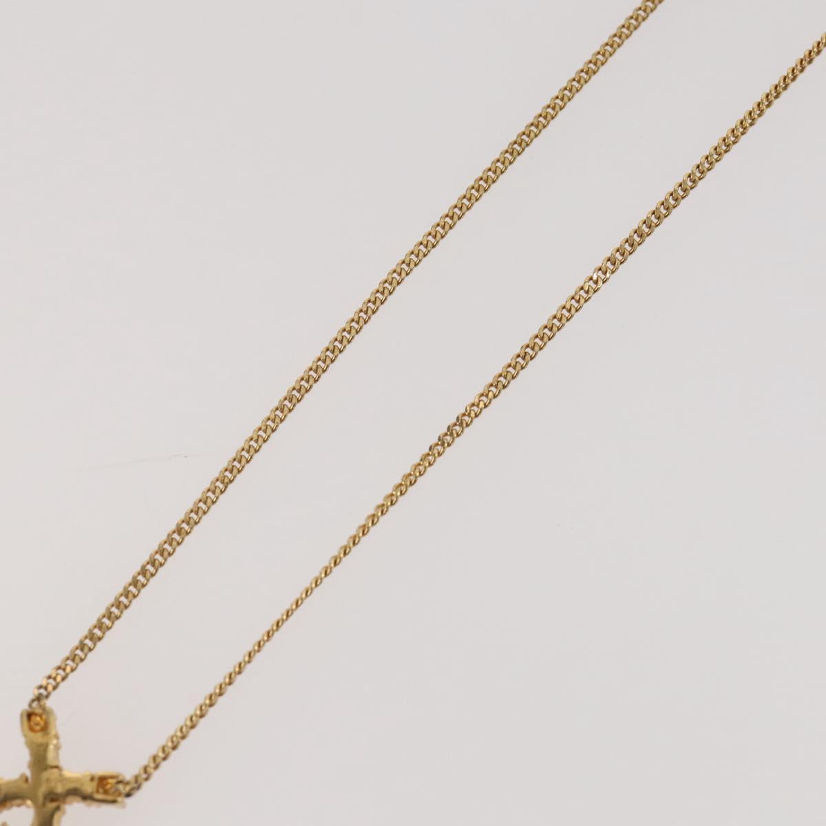 Christian Dior Rhinestone Necklace metal Gold Tone Auth 204224
