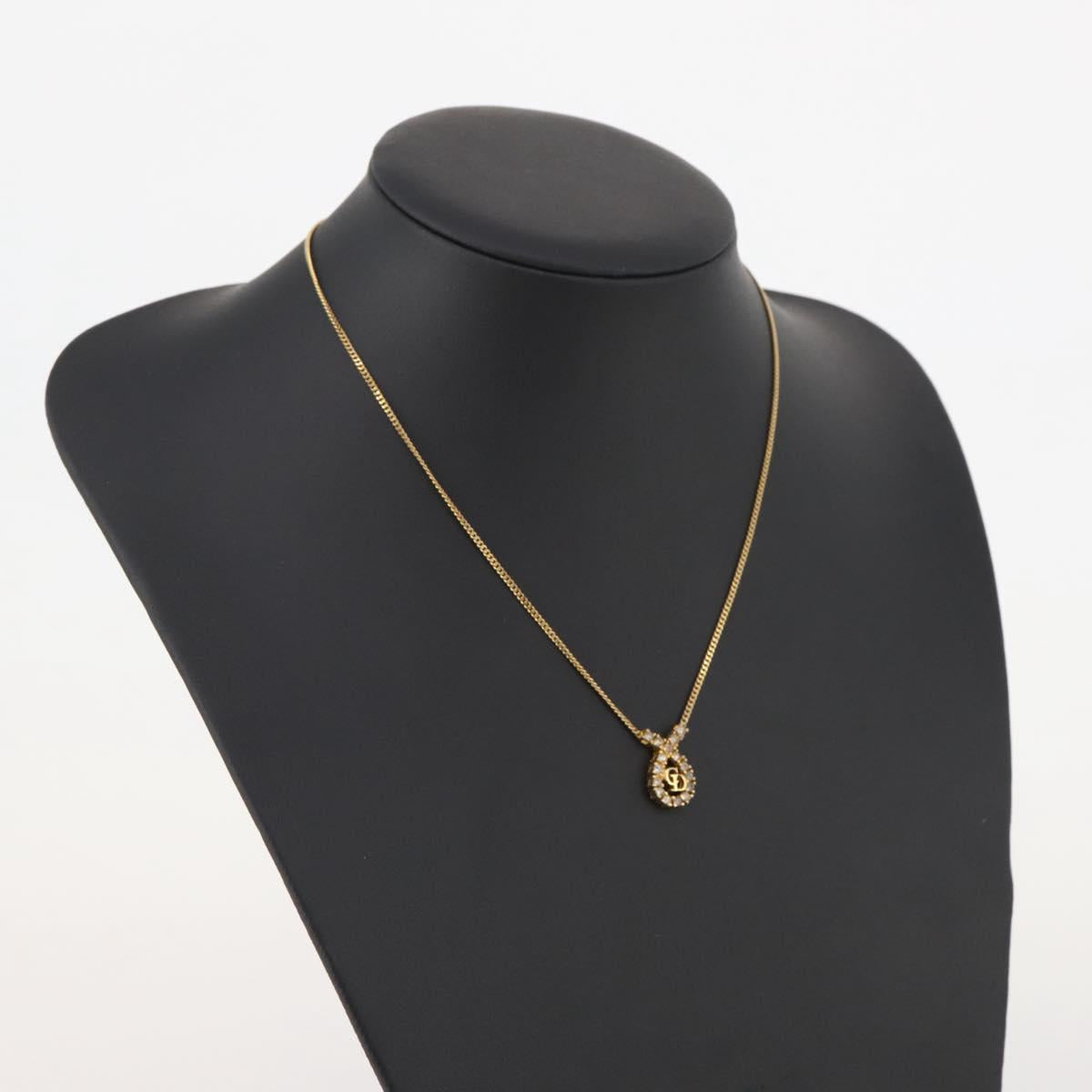Christian Dior Rhinestone Necklace metal Gold Tone Auth 204224