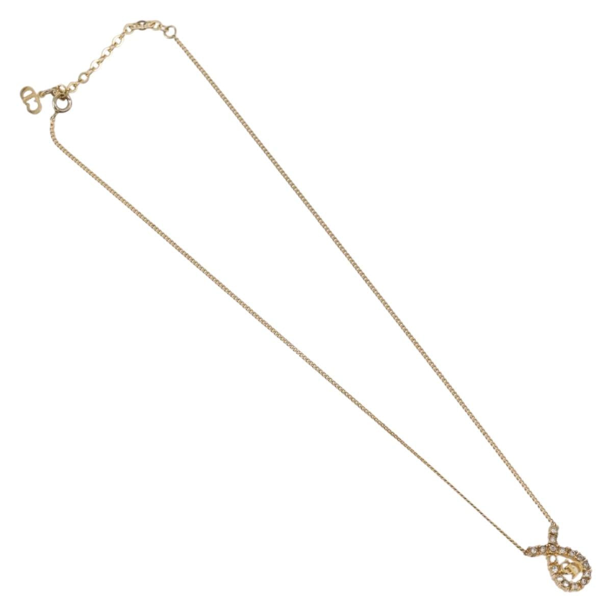 Christian Dior Rhinestone Necklace metal Gold Tone Auth 204224