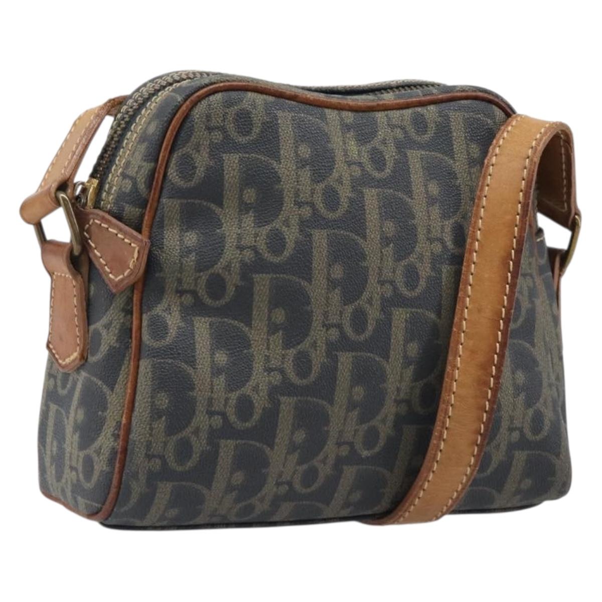 Christian Dior Trotter Canvas Shoulder Bag PVC Green Gold Auth 204234
