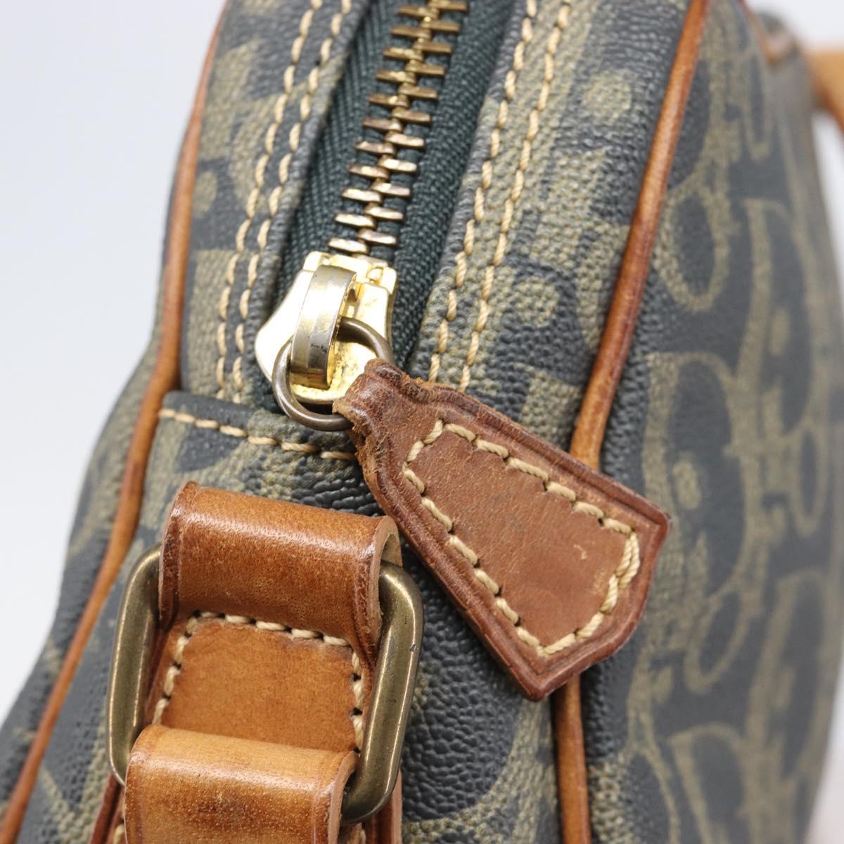 Christian Dior Trotter Canvas Shoulder Bag PVC Green Gold Auth 204234