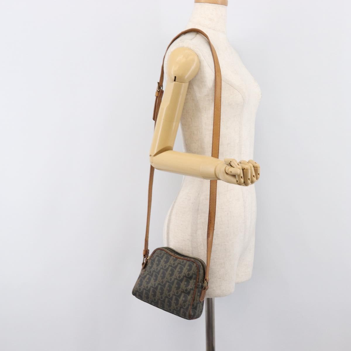 Christian Dior Trotter Canvas Shoulder Bag PVC Green Gold Auth 204234