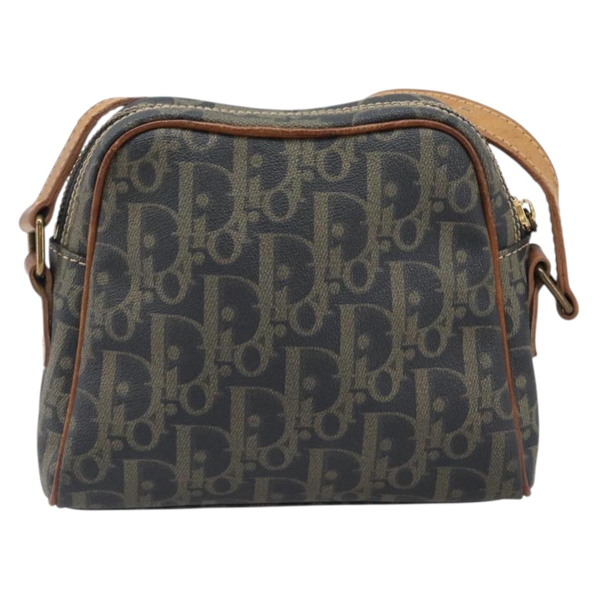 Christian Dior Trotter Canvas Shoulder Bag PVC Green Gold Auth 204234