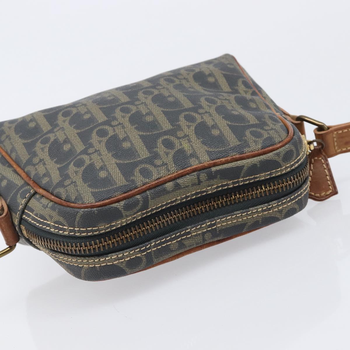 Christian Dior Trotter Canvas Shoulder Bag PVC Green Gold Auth 204234