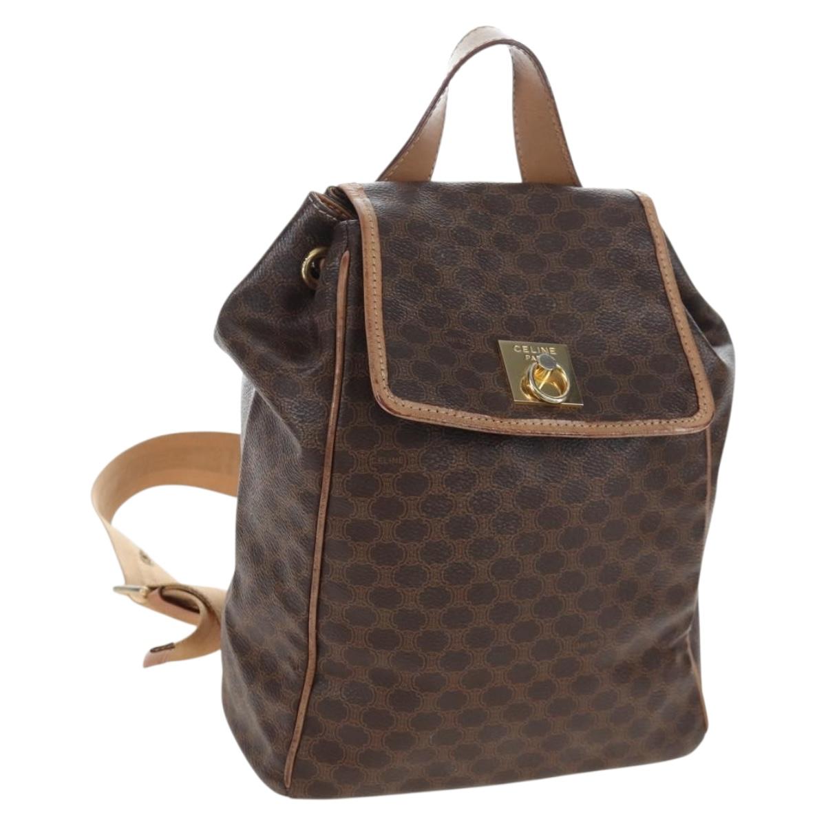 CELINE Macadam Canvas Backpack PVC Leather Brown Gold Auth 204235