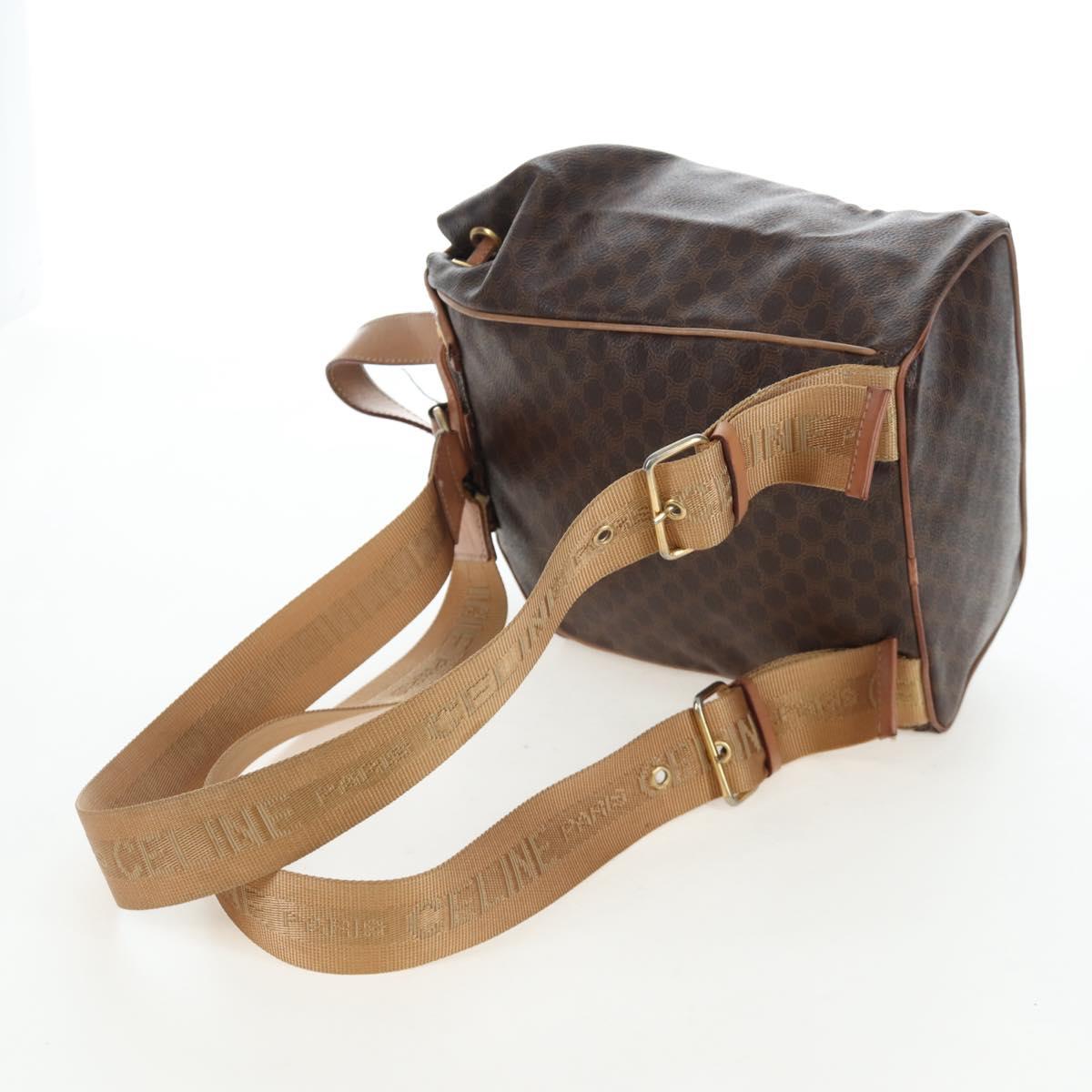 CELINE Macadam Canvas Backpack PVC Leather Brown Gold Auth 204235