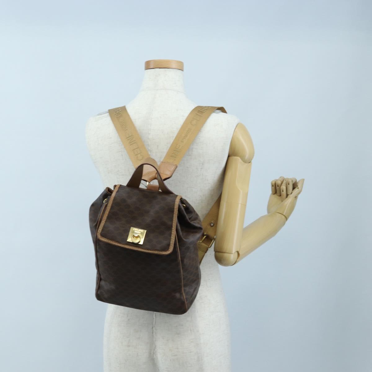 CELINE Macadam Canvas Backpack PVC Leather Brown Gold Auth 204235