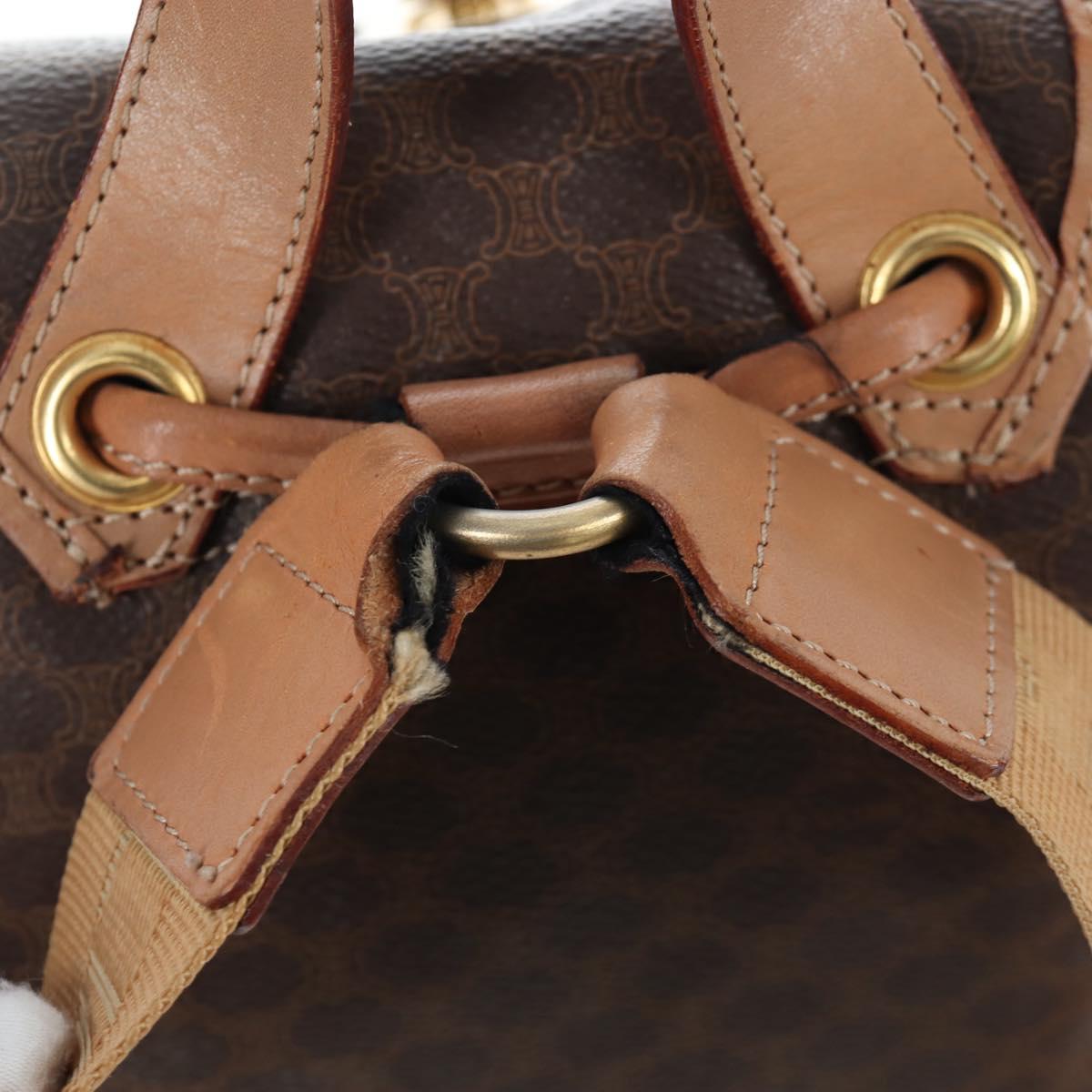 CELINE Macadam Canvas Backpack PVC Leather Brown Gold Auth 204235