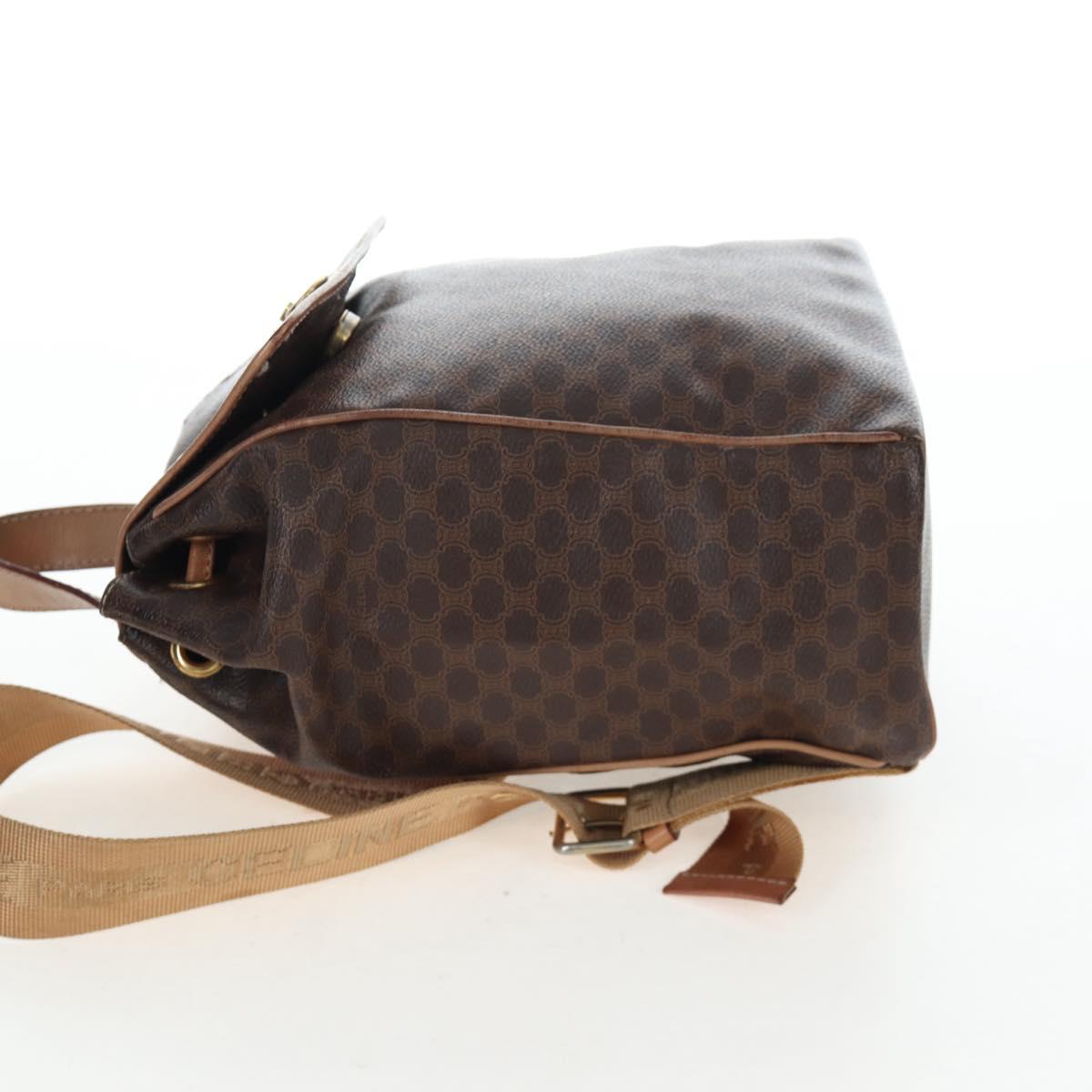 CELINE Macadam Canvas Backpack PVC Leather Brown Gold Auth 204235