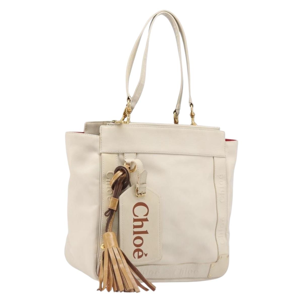 Chloe Eden Small Tote Bag Leather White Gold Auth 204236