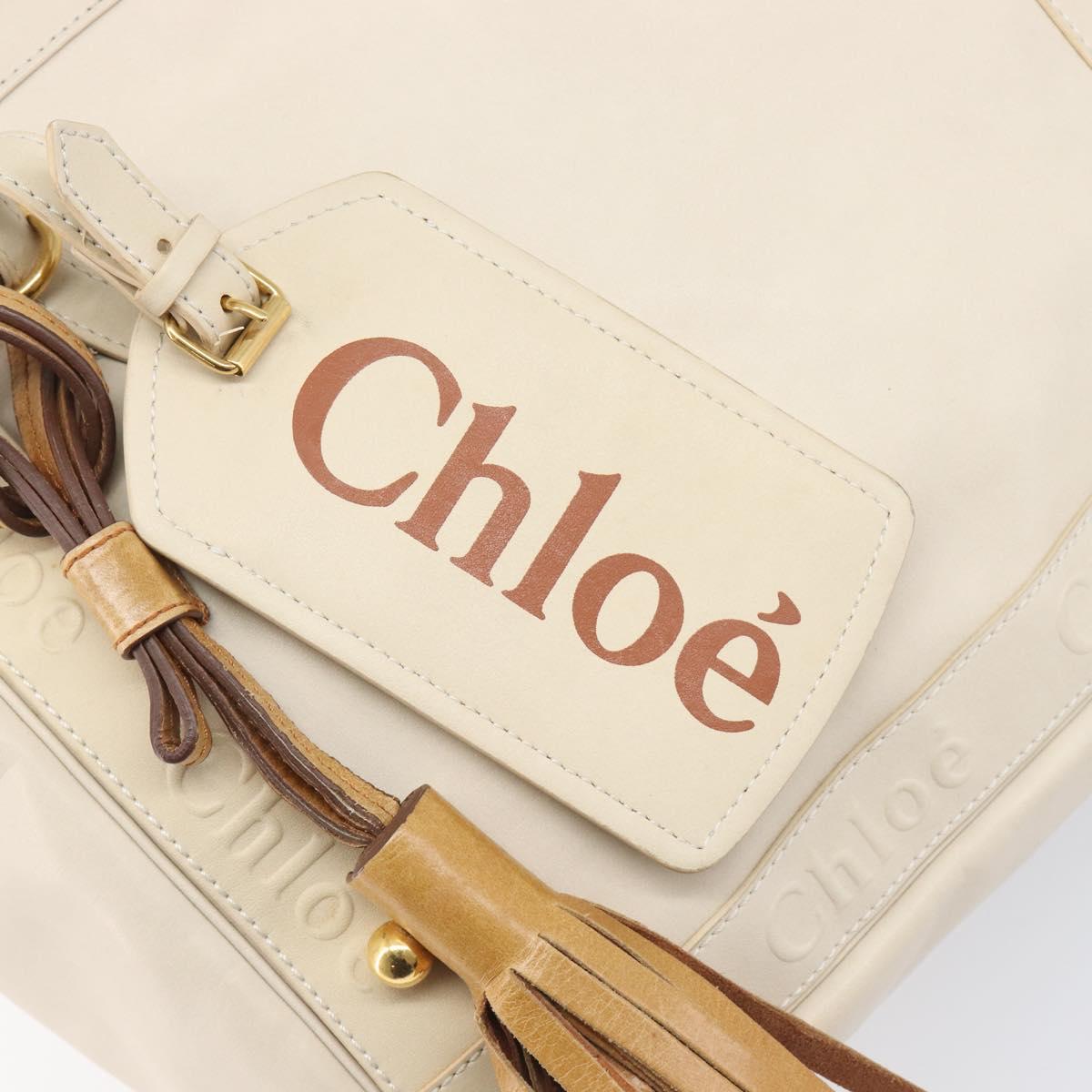 Chloe Eden Small Tote Bag Leather White Gold Auth 204236