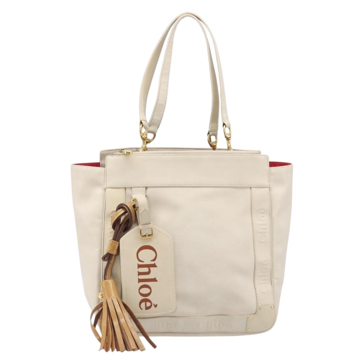 Chloe Eden Small Tote Bag Leather White Gold Auth 204236