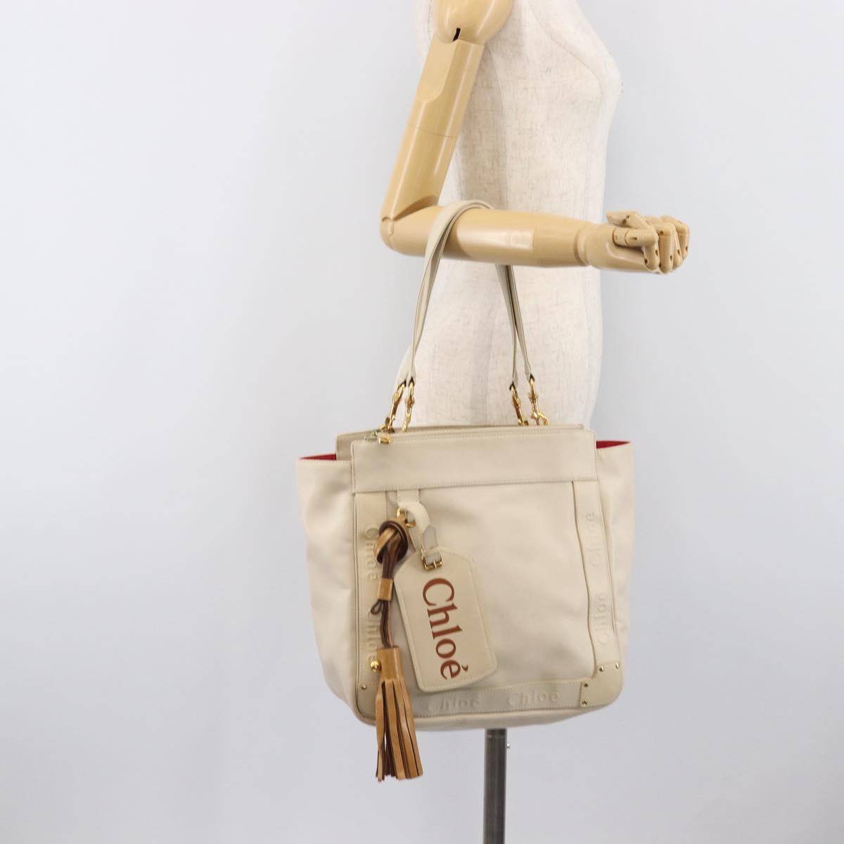 Chloe Eden Small Tote Bag Leather White Gold Auth 204236