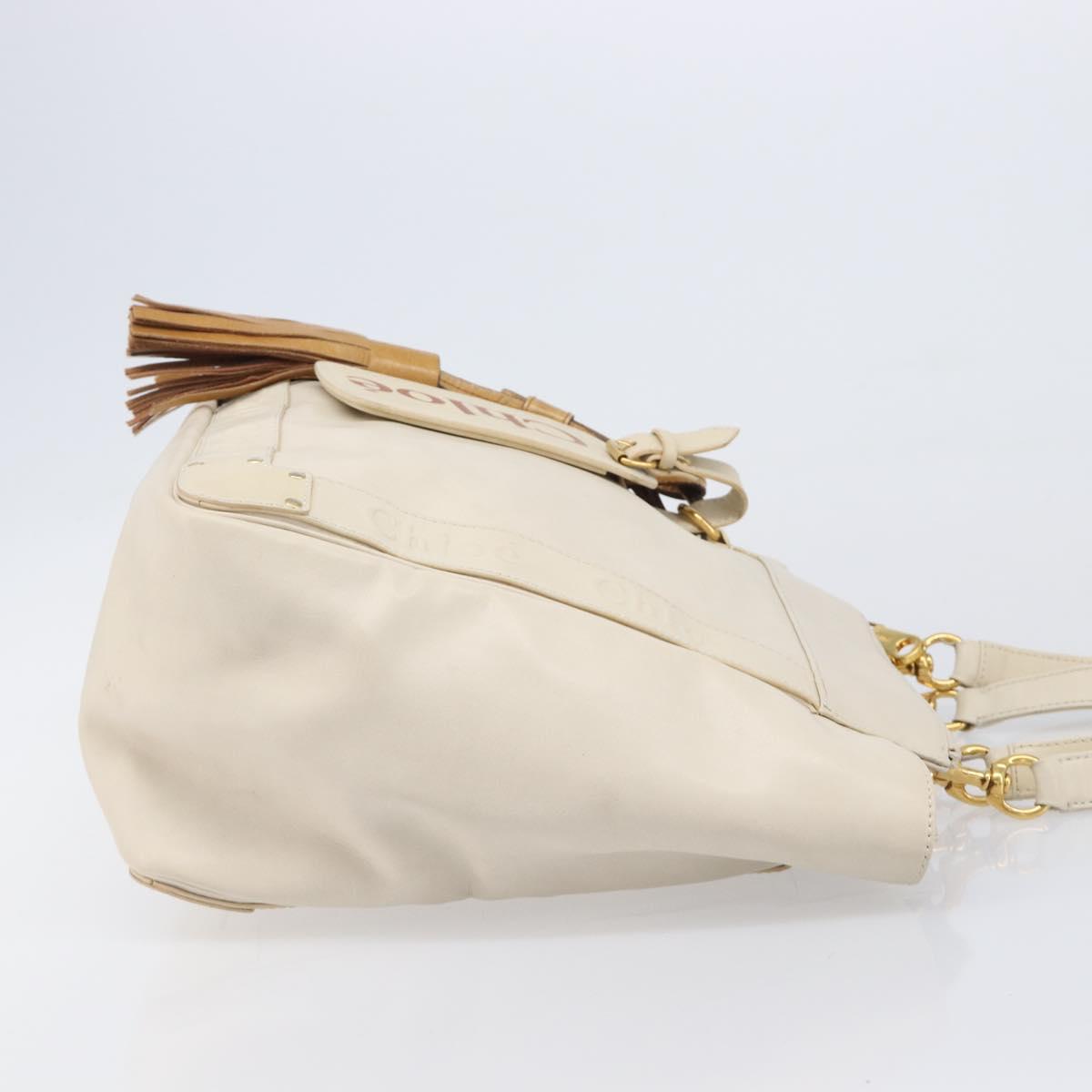 Chloe Eden Small Tote Bag Leather White Gold Auth 204236