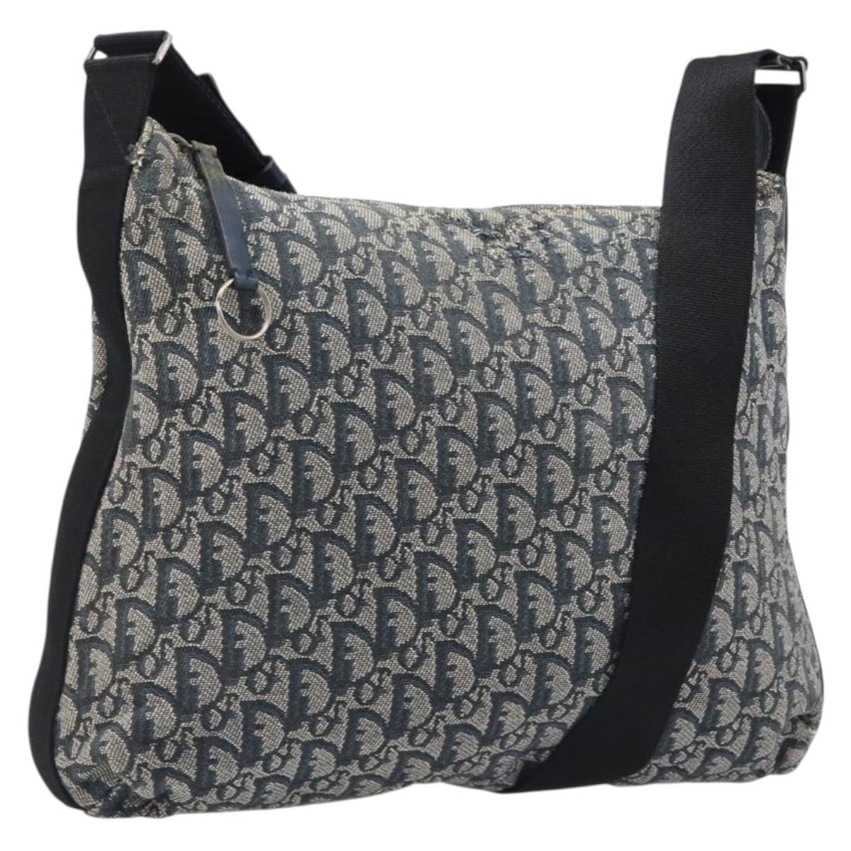 Christian Dior Trotter Canvas Shoulder Bag Navy Silver Auth 204237