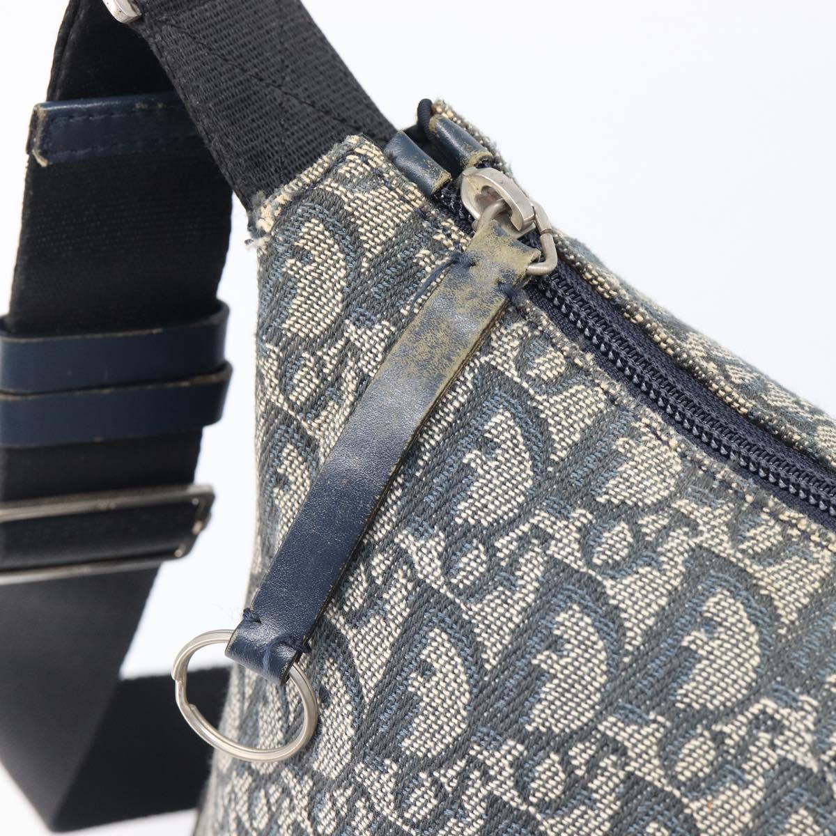 Christian Dior Trotter Canvas Shoulder Bag Navy Silver Auth 204237