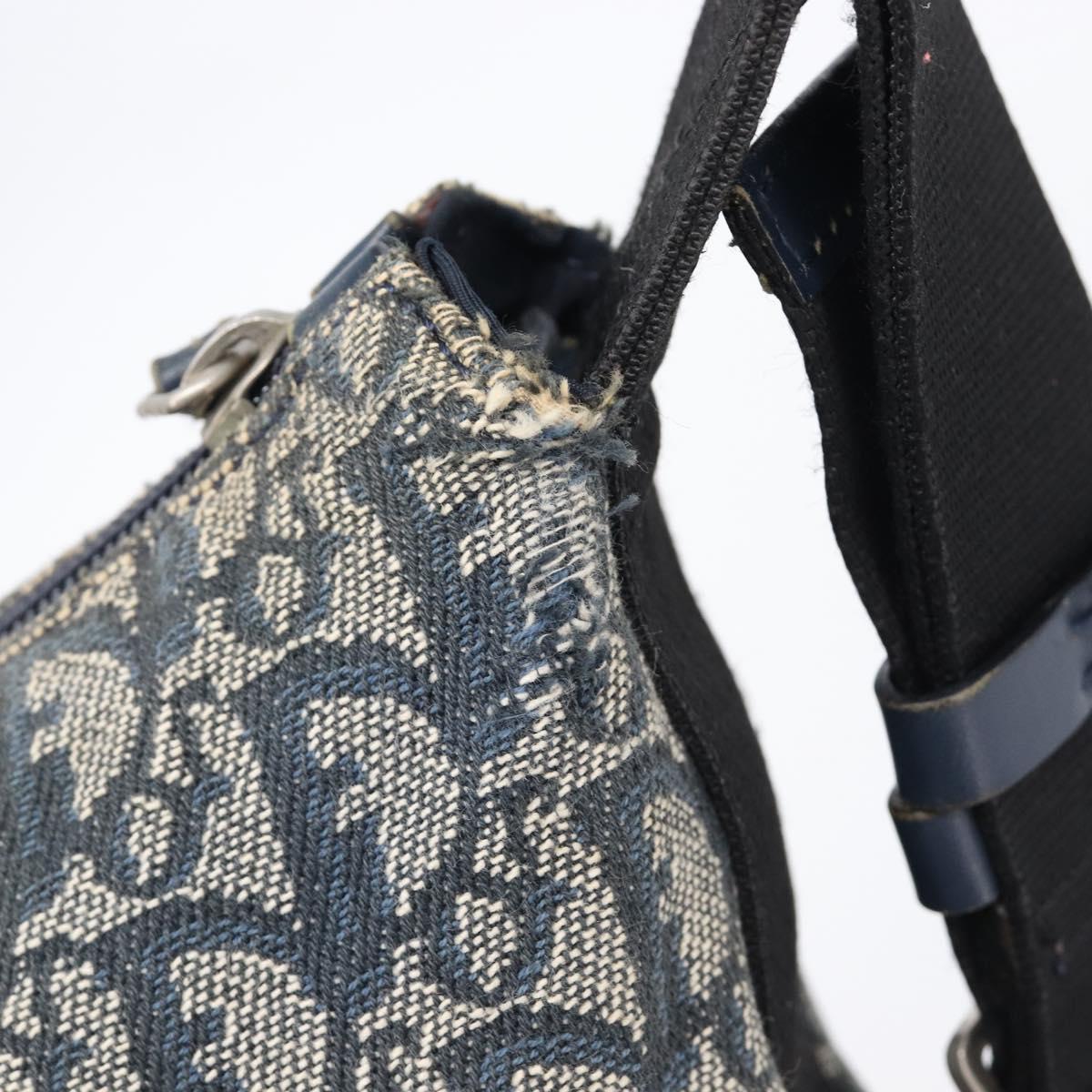 Christian Dior Trotter Canvas Shoulder Bag Navy Silver Auth 204237