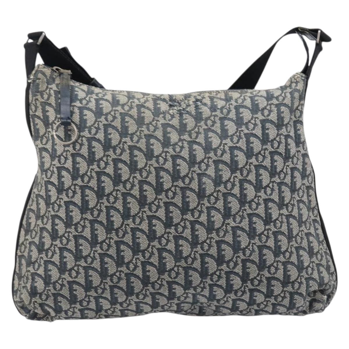 Christian Dior Trotter Canvas Shoulder Bag Navy Silver Auth 204237
