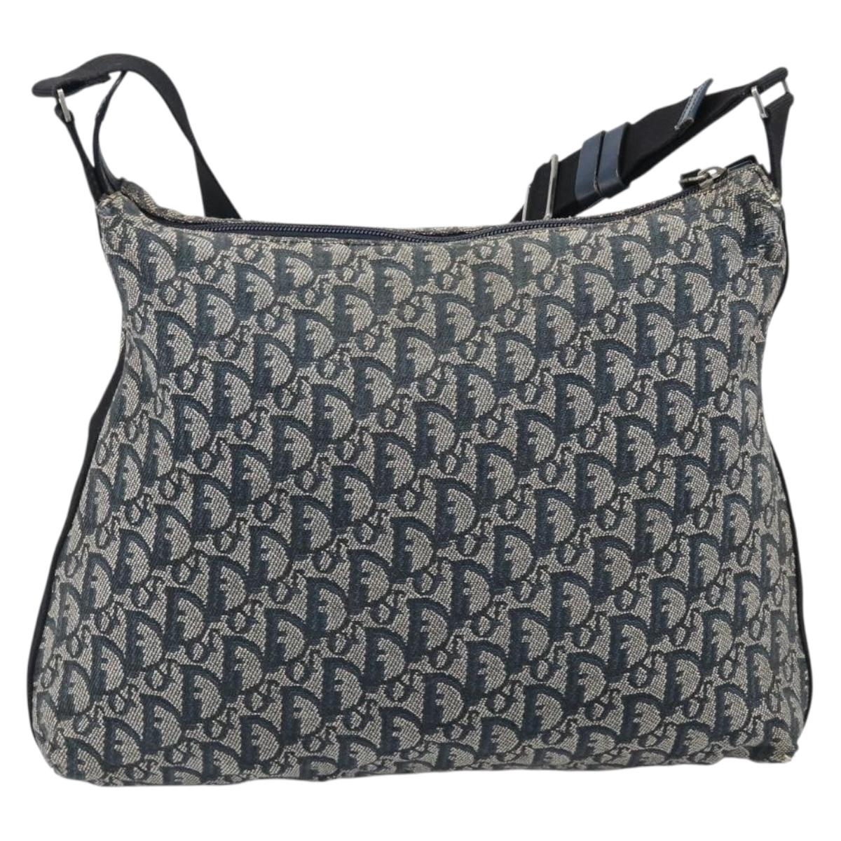 Christian Dior Trotter Canvas Shoulder Bag Navy Silver Auth 204237
