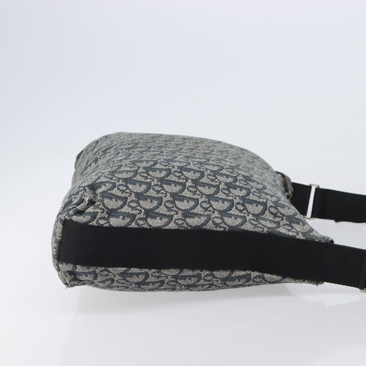 Christian Dior Trotter Canvas Shoulder Bag Navy Silver Auth 204237