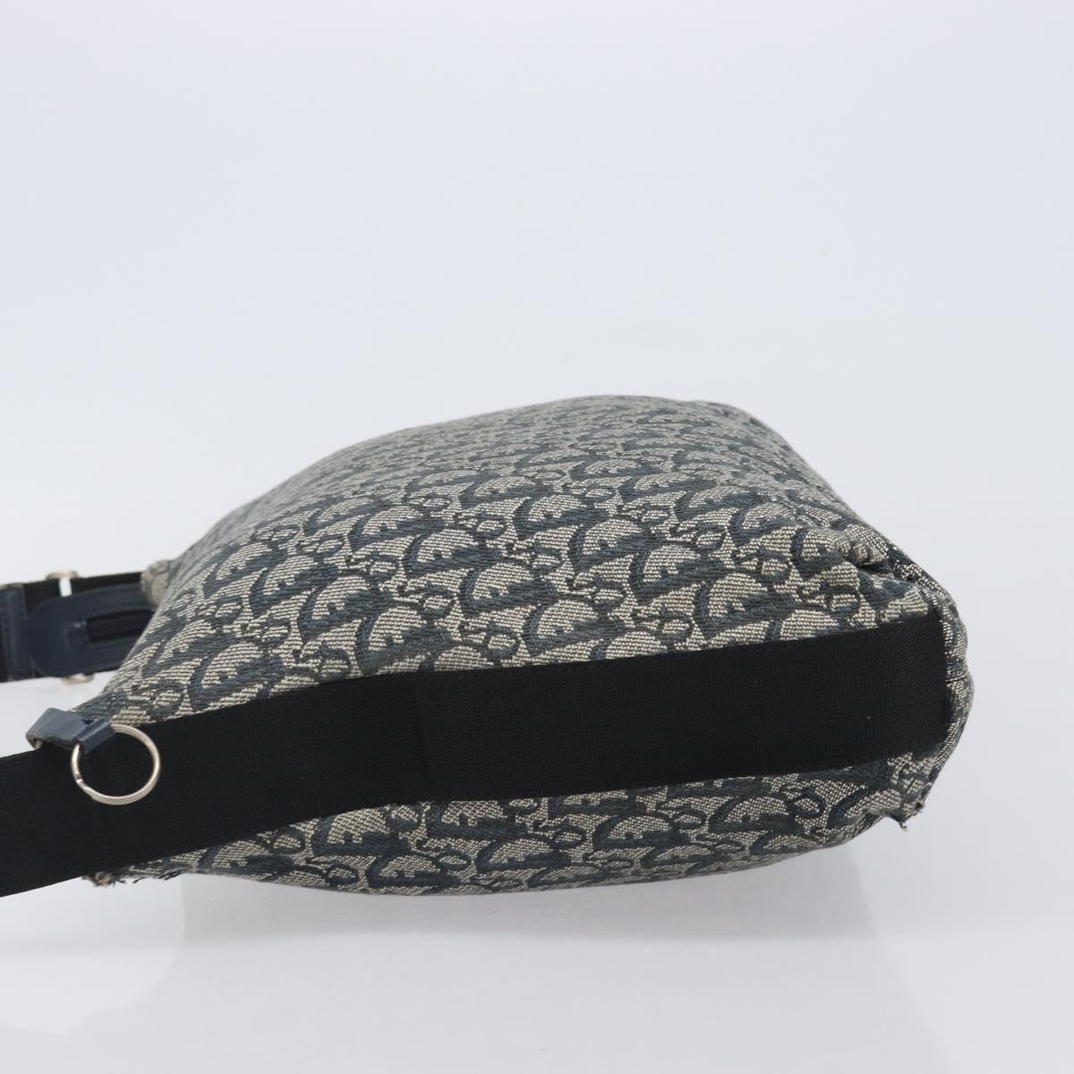 Christian Dior Trotter Canvas Shoulder Bag Navy Silver Auth 204237