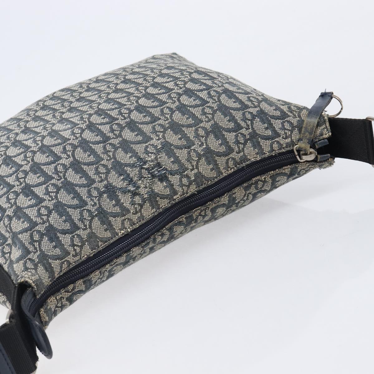 Christian Dior Trotter Canvas Shoulder Bag Navy Silver Auth 204237