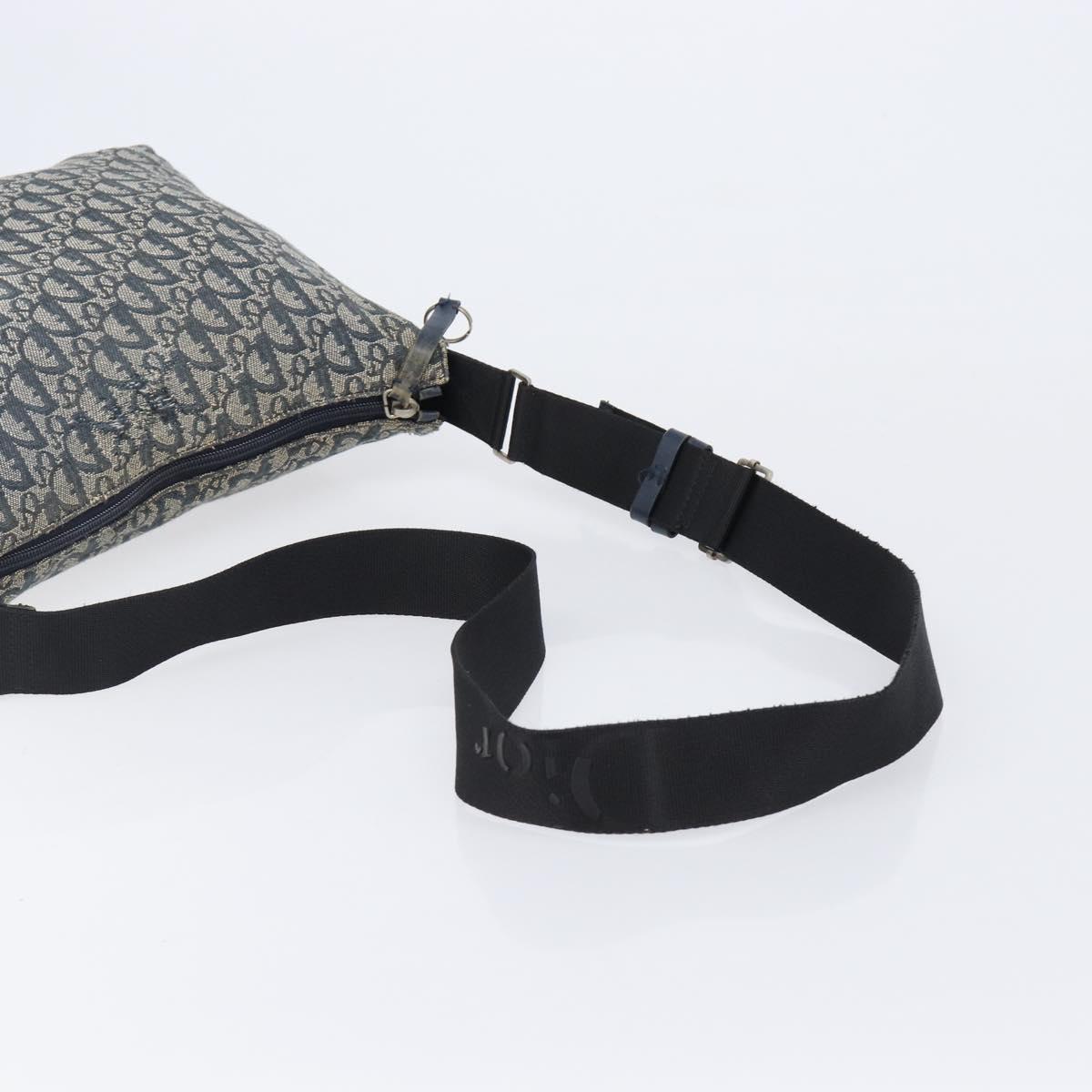 Christian Dior Trotter Canvas Shoulder Bag Navy Silver Auth 204237