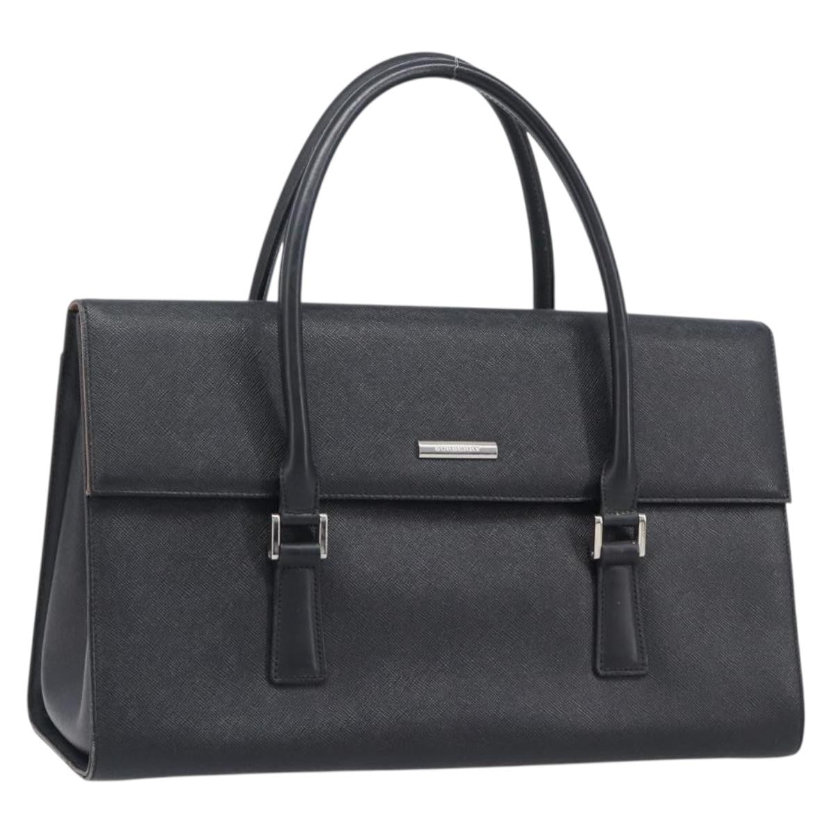BURBERRY Hand Bag Leather Black Silver Auth 204238