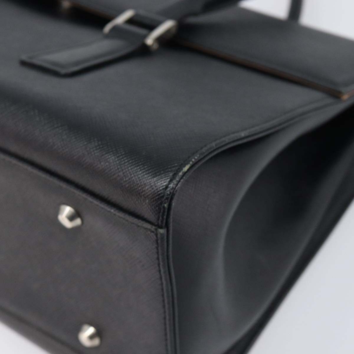 BURBERRY Hand Bag Leather Black Silver Auth 204238