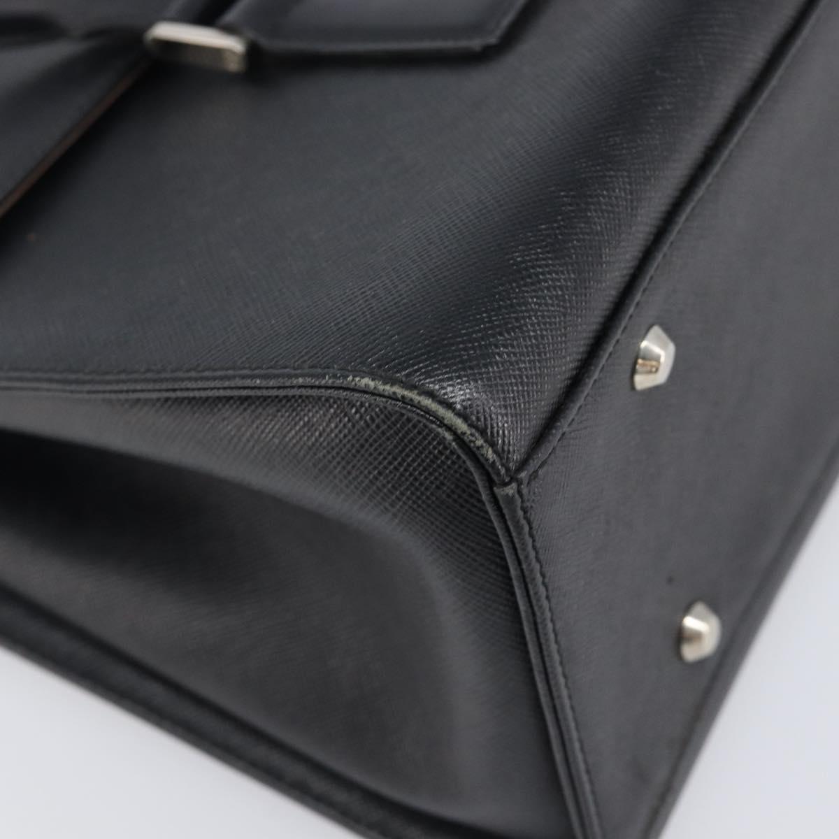 BURBERRY Hand Bag Leather Black Silver Auth 204238