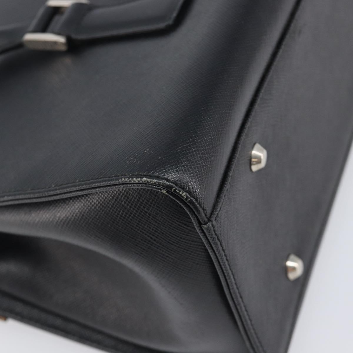 BURBERRY Hand Bag Leather Black Silver Auth 204238