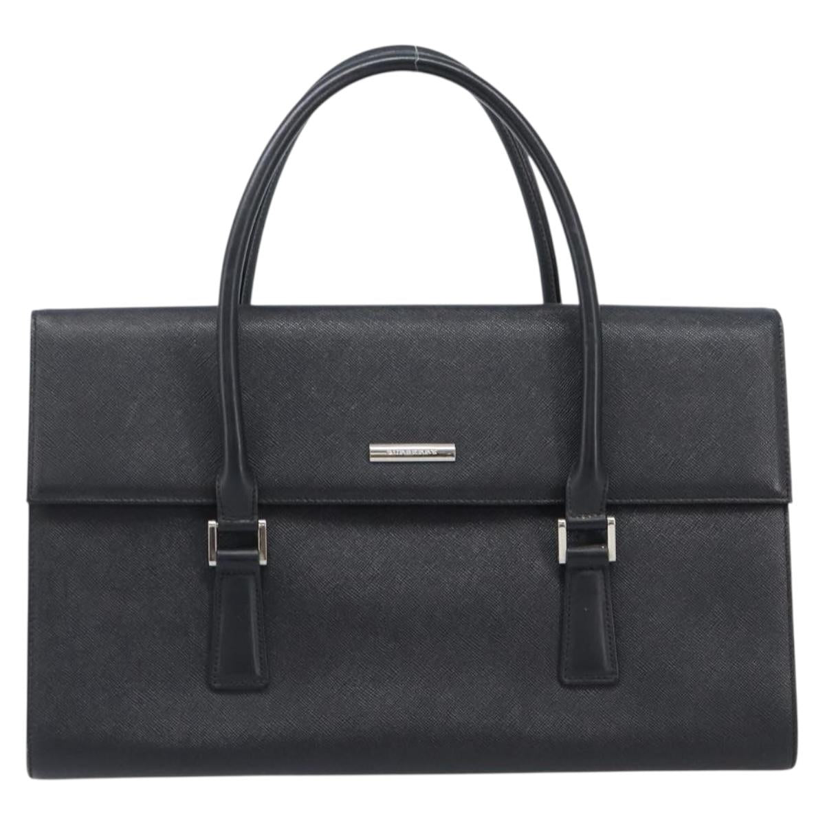 BURBERRY Hand Bag Leather Black Silver Auth 204238