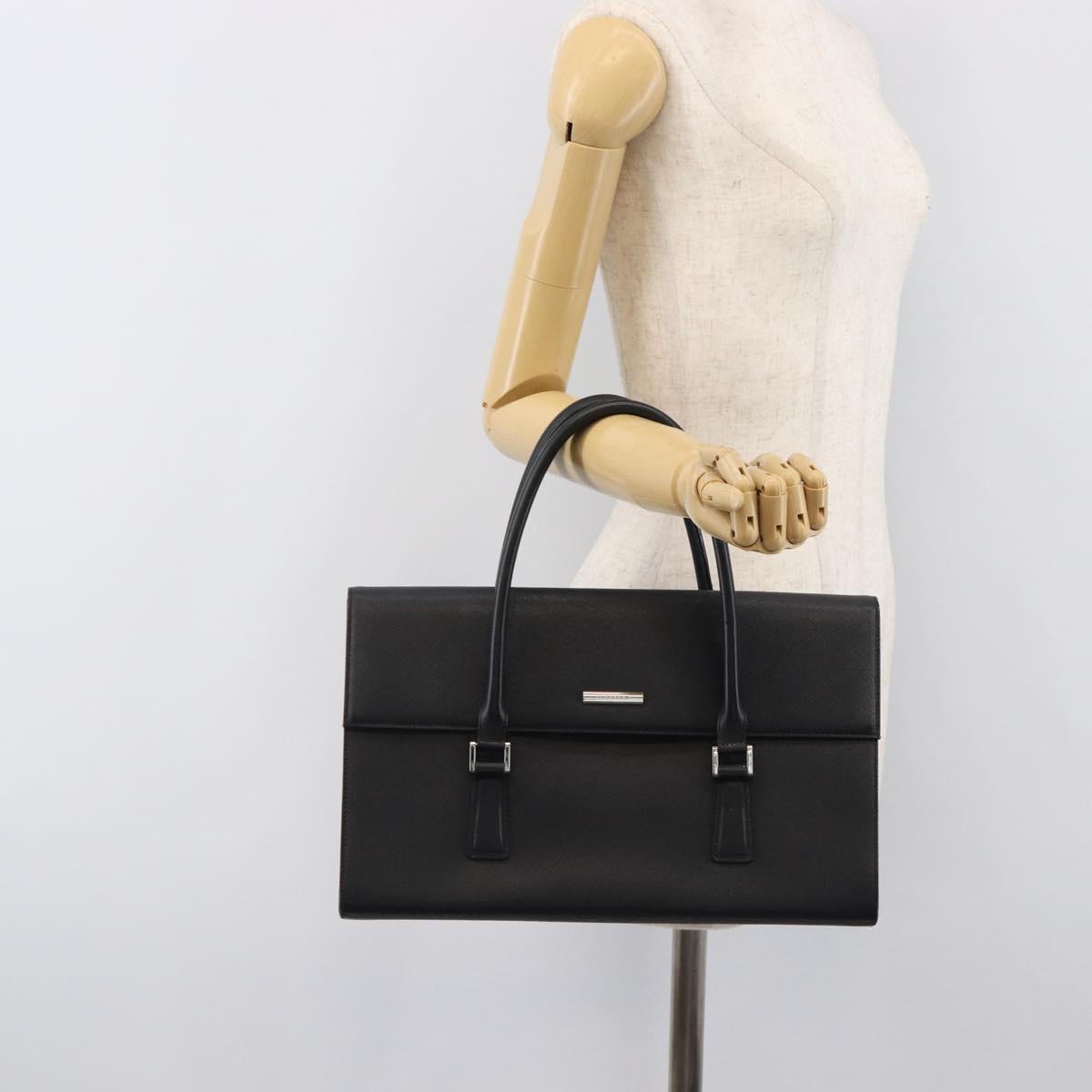 BURBERRY Hand Bag Leather Black Silver Auth 204238