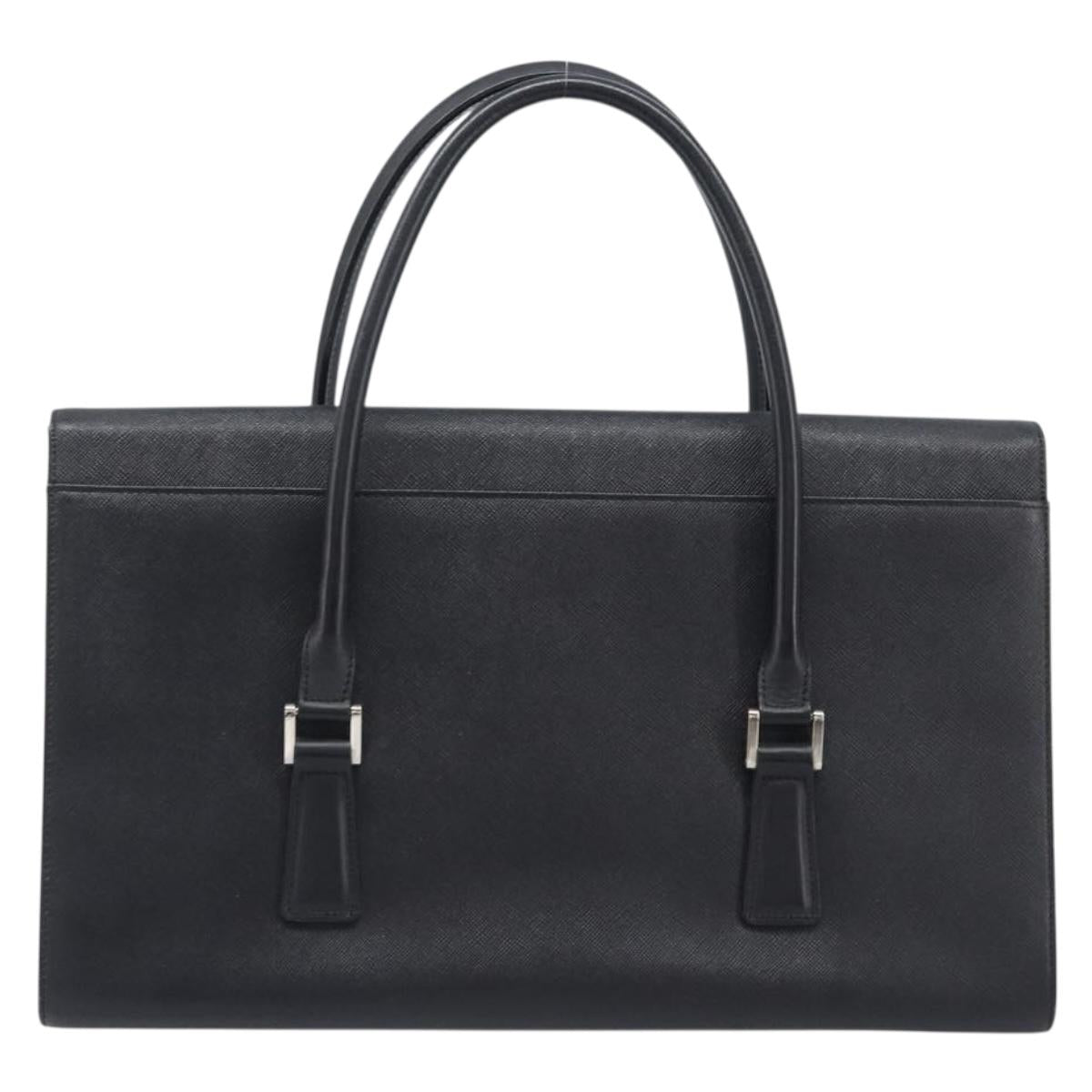 BURBERRY Hand Bag Leather Black Silver Auth 204238