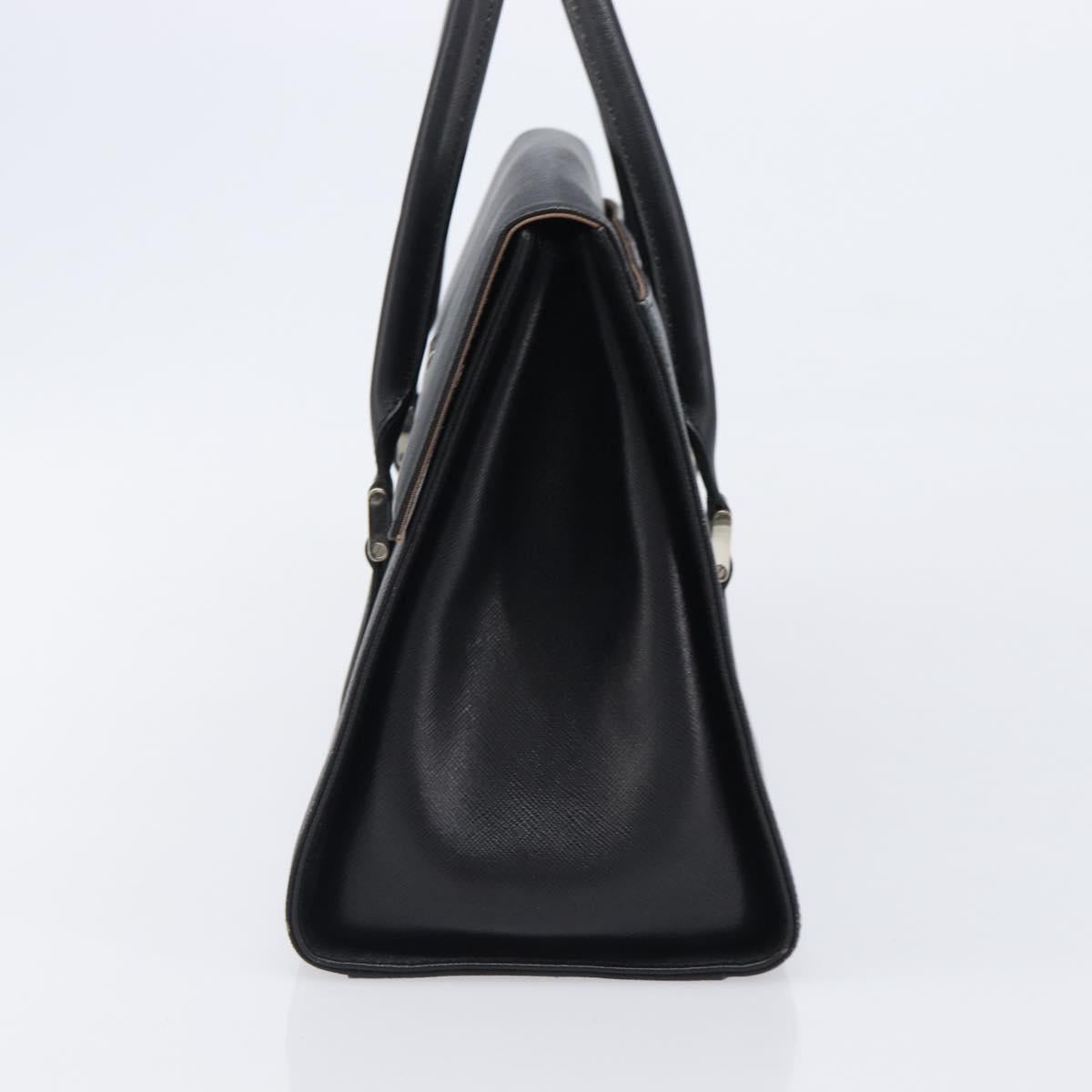 BURBERRY Hand Bag Leather Black Silver Auth 204238