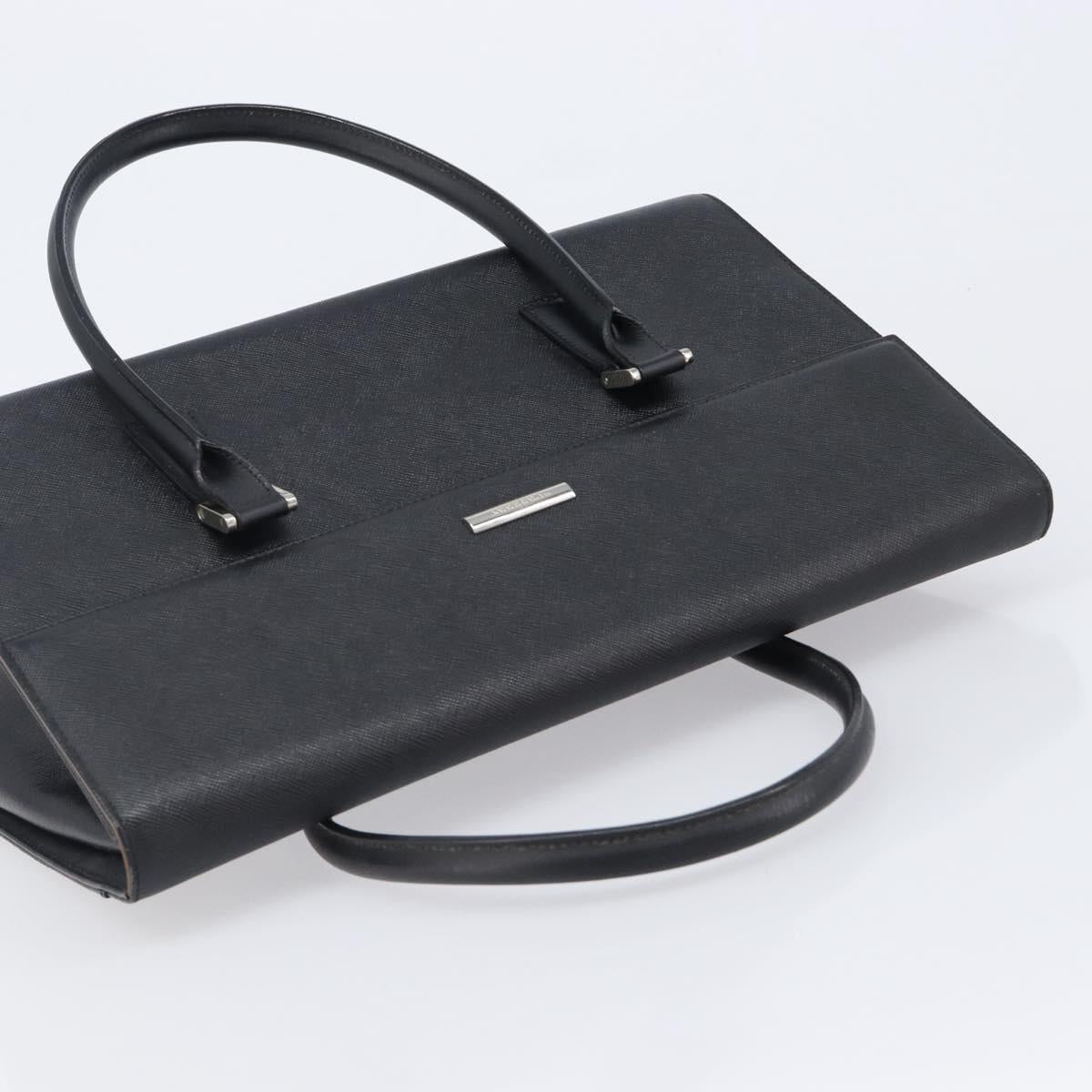 BURBERRY Hand Bag Leather Black Silver Auth 204238