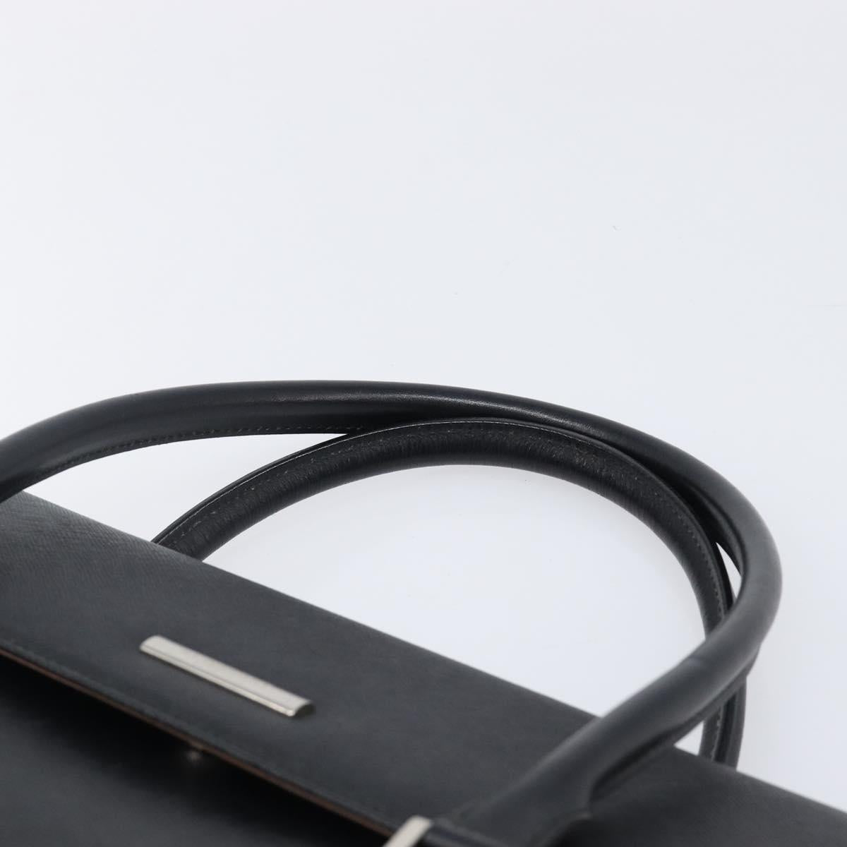 BURBERRY Hand Bag Leather Black Silver Auth 204238
