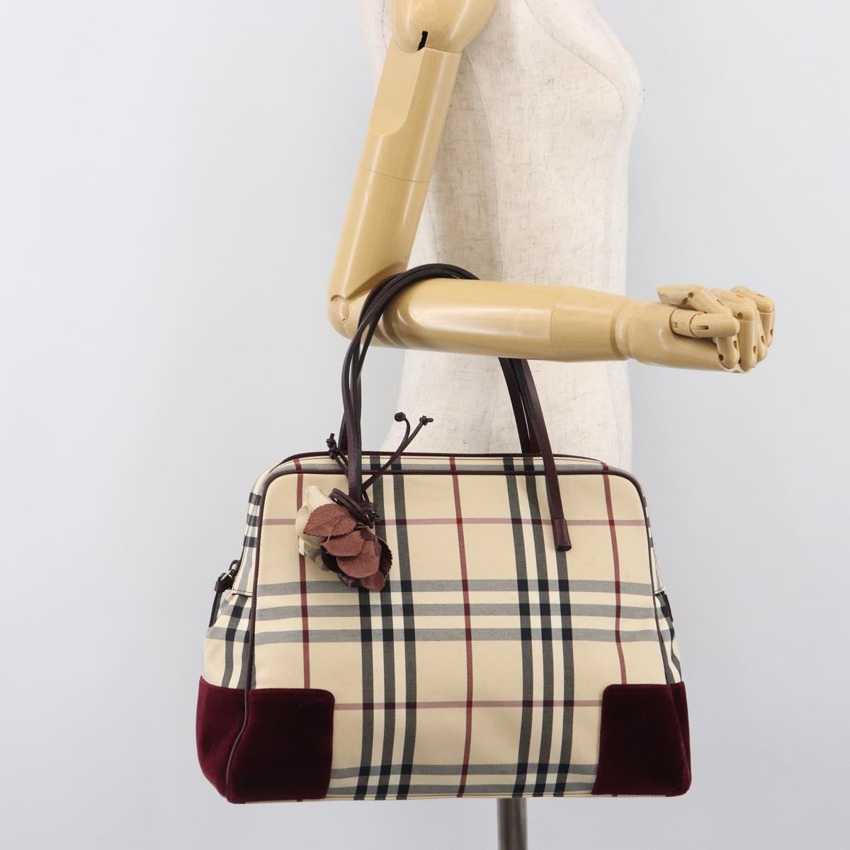 BURBERRY Nova Check Hand Bag Canvas Beige Auth 204239A
