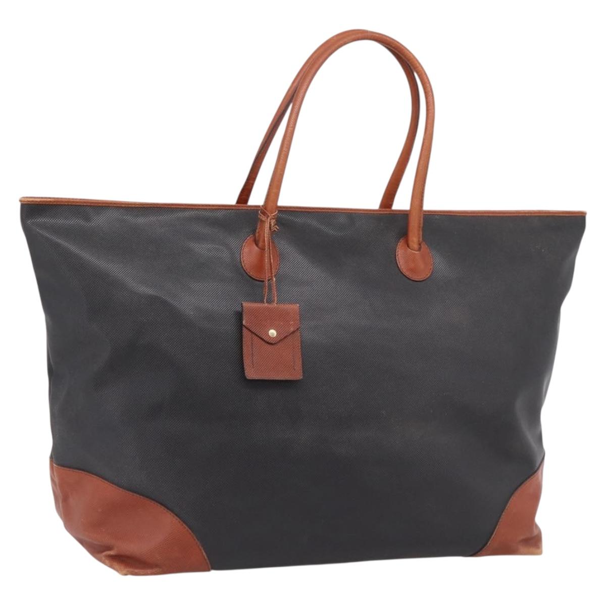 BOTTEGAVENETA Boston Bag PVC Canvas Black Gold Auth 204244