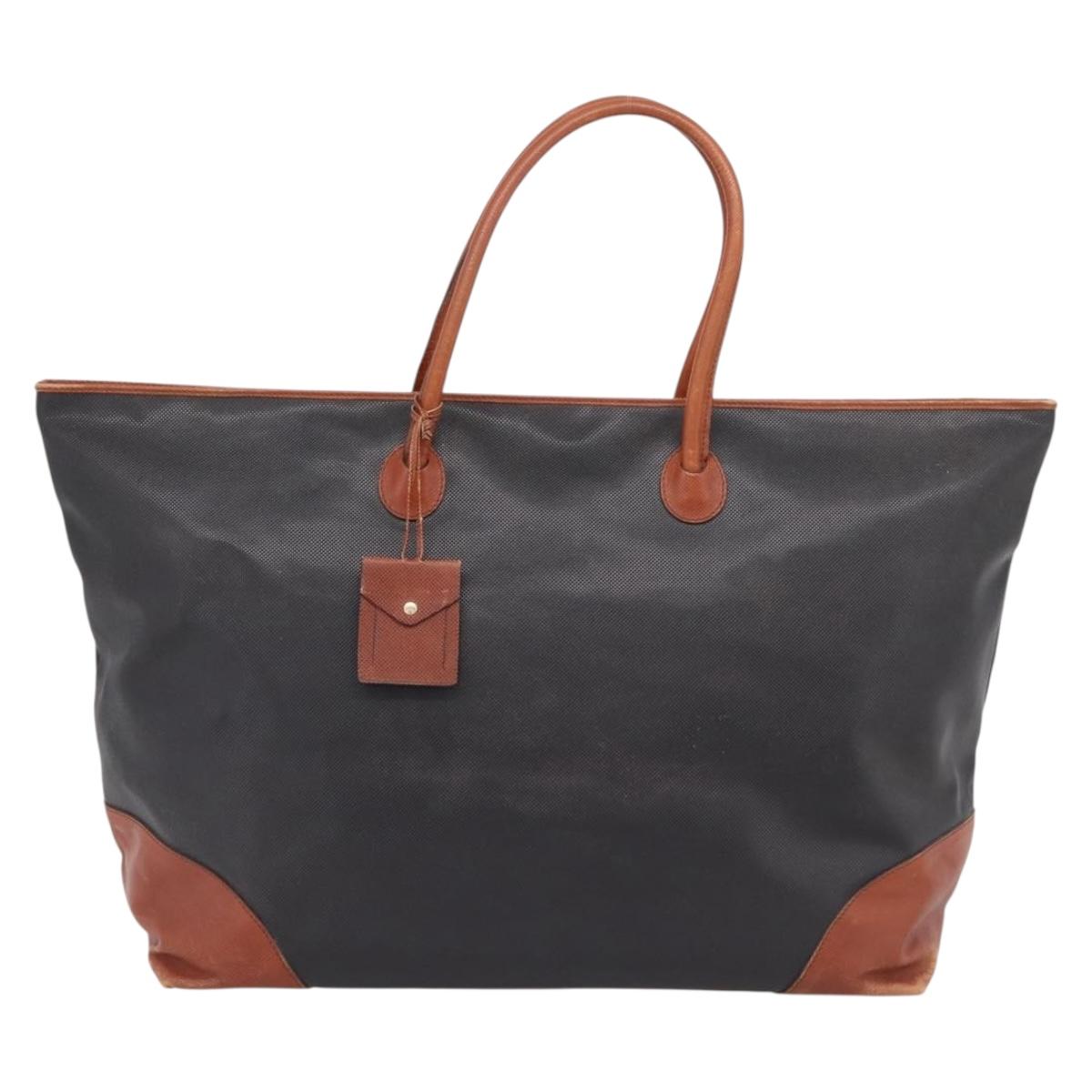 BOTTEGAVENETA Boston Bag PVC Canvas Black Gold Auth 204244