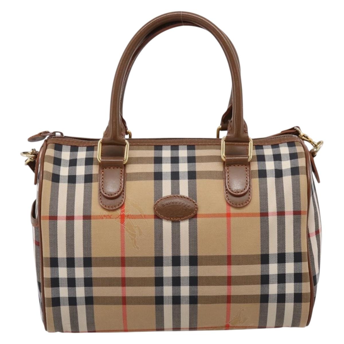 Burberrys Nova Check Hand Bag Canvas 2way Beige Gold Auth 204251