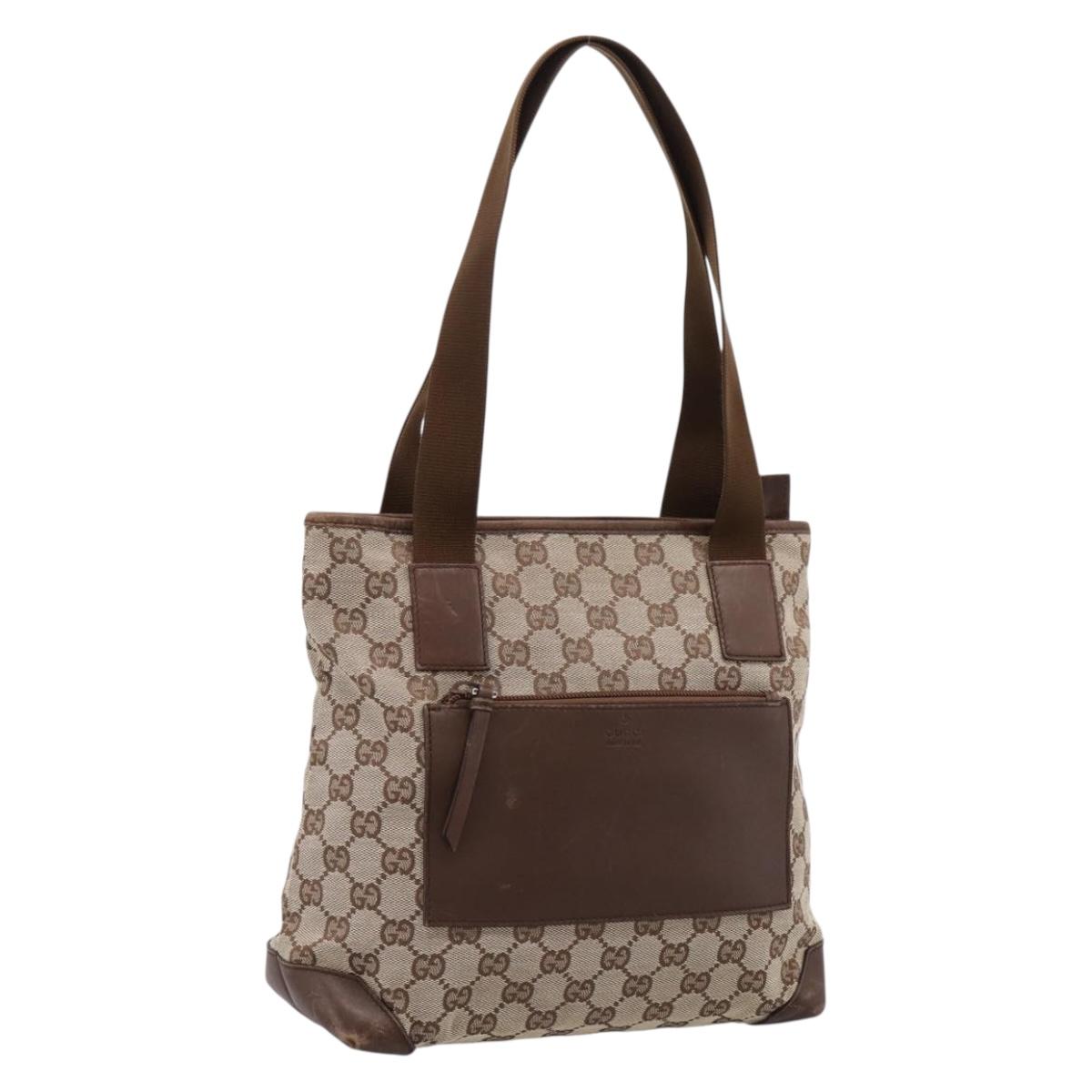 GUCCI GG Canvas Tote Bag Beige Silver 28893 Auth 204253