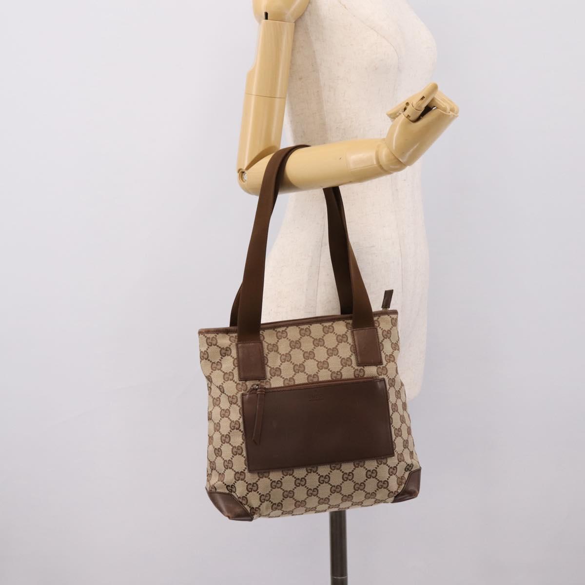 GUCCI GG Canvas Tote Bag Beige Silver 28893 Auth 204253