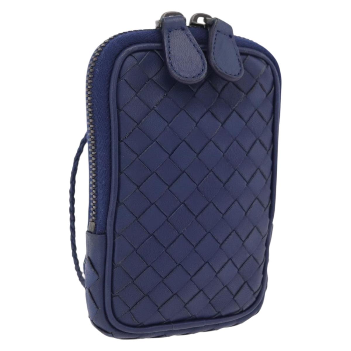 Bottega Veneta INTRECCIATO Shoulder Pouch Leather Navy 217589 Auth 204258