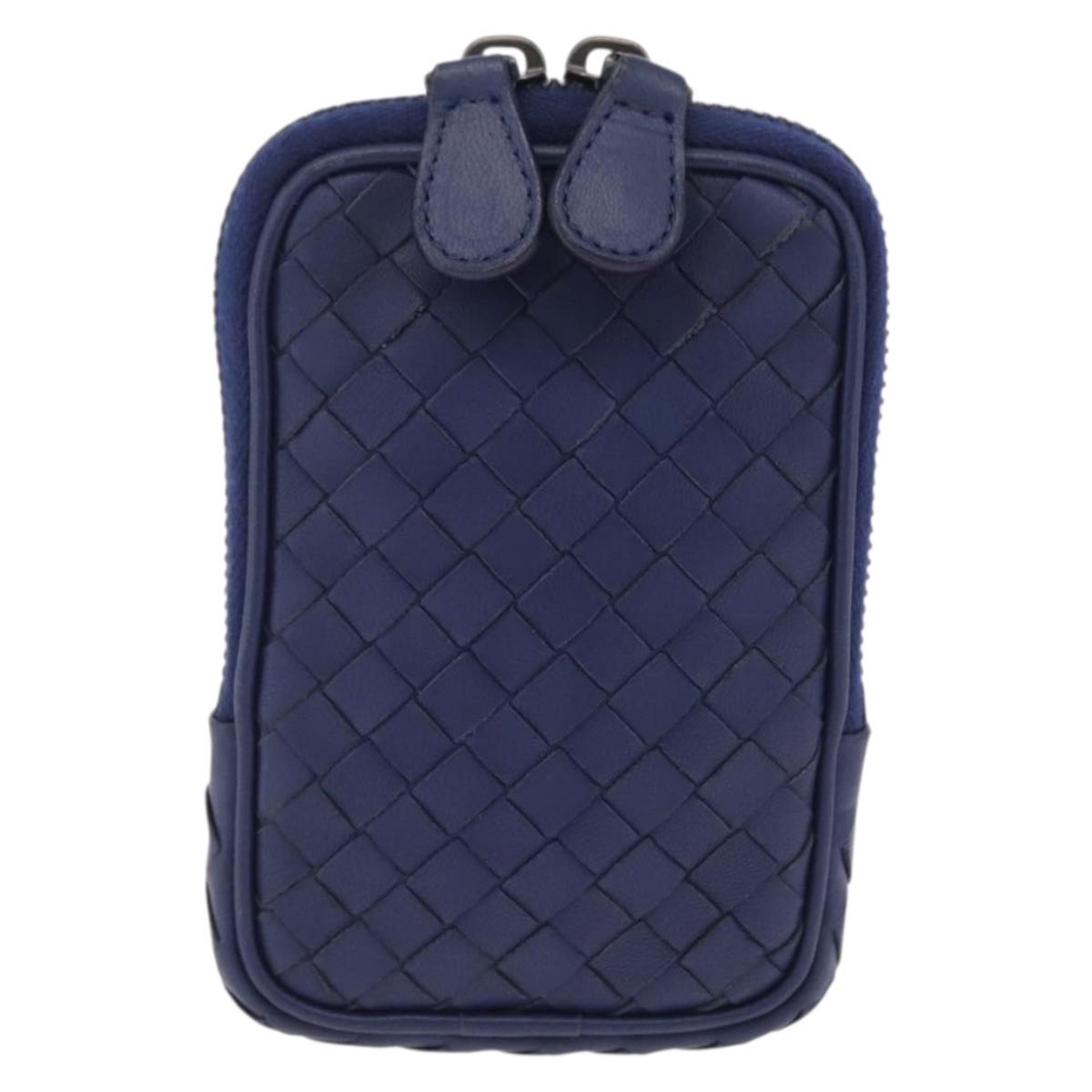 Bottega Veneta INTRECCIATO Shoulder Pouch Leather Navy 217589 Auth 204258